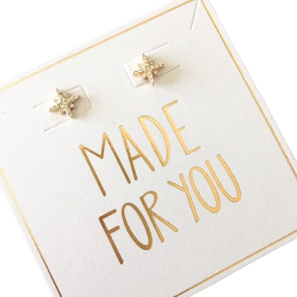 new Pave Cubic Zirconia Polaris Stud Earrings ❉ 14KT Gold Plate Sterling Silver - Picture 8 of 16